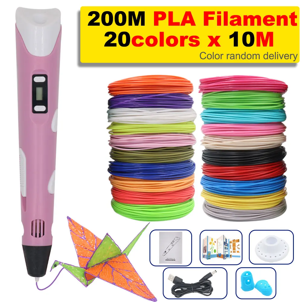 LCD ekran ile 3D kalem çocuklar 3D baskı kalem DIY cetvel kalemi 10/20/30 renkler 200M PLA Filament çocuk doğum günü noel hediyesi