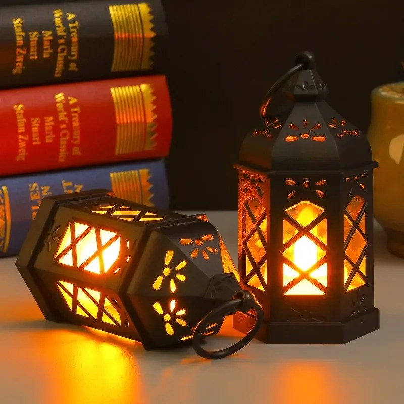 LED Retro altıgen mum lamba rüzgar lamba çocuk el taşınabilir lamba masaüstü ambiyans dekorasyon cadılar bayramı Pony lambalar