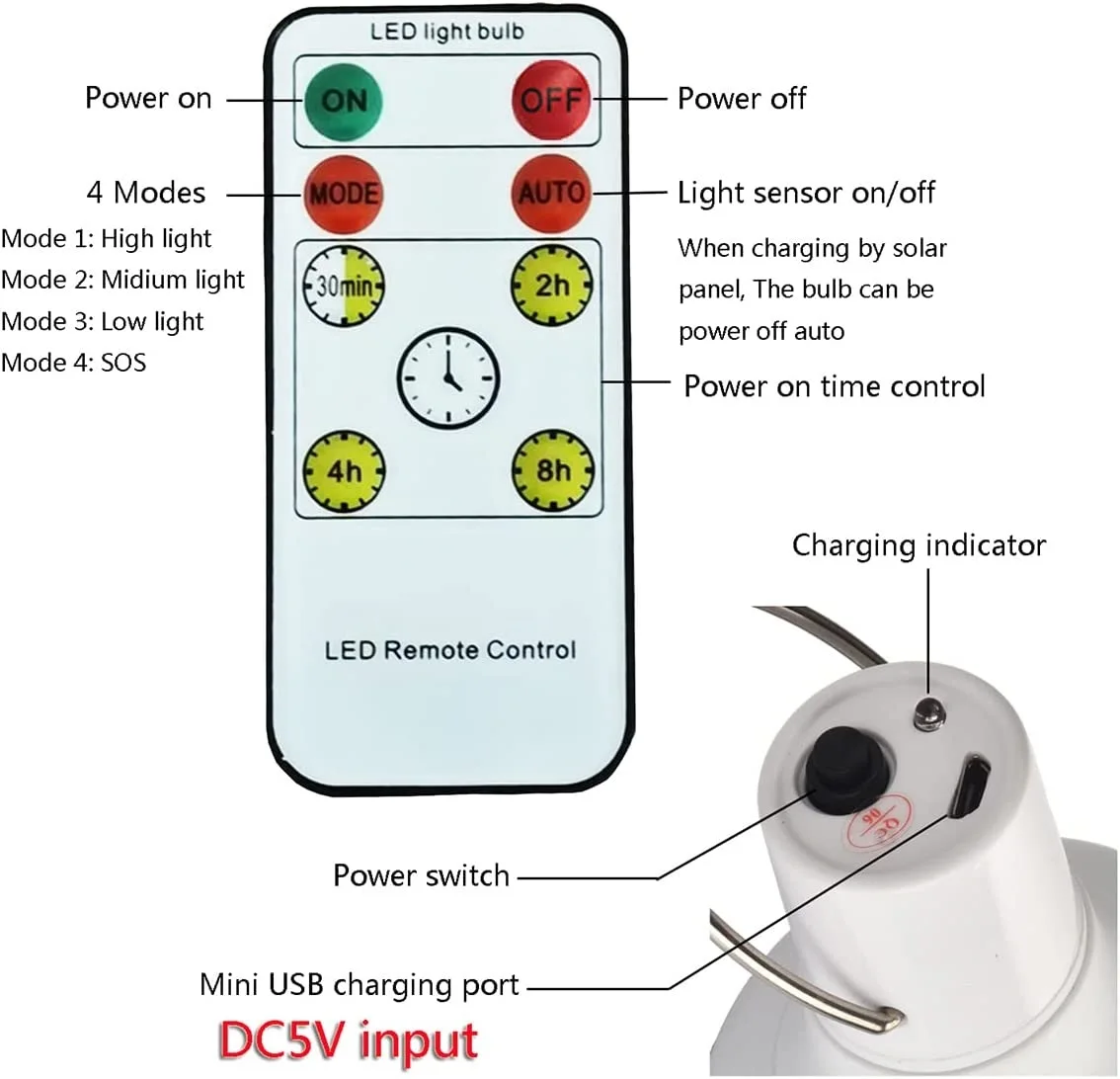 LED güneş ampul ışık su geçirmez açık 5V USB şarj asılı acil güneş işığı enerjili lamba taşınabilir güçlü kapalı ev - Görsel 3