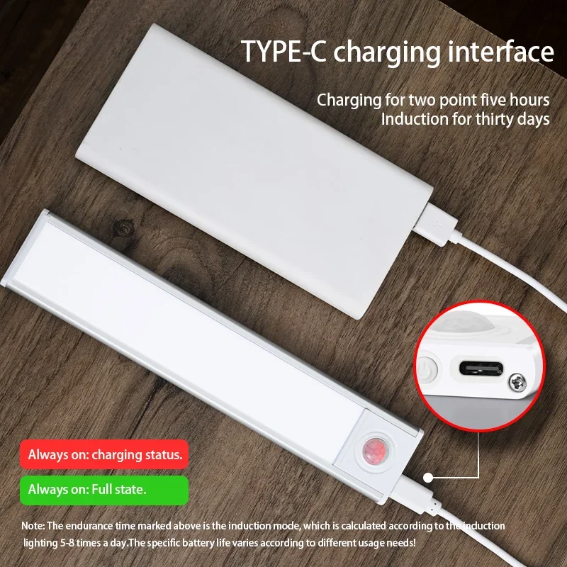 LED gece lambası hareket sensörü kablosuz USB kabine gece lambası dolap lambası mutfak dolabı yatak odası gardırop için 20/30/40/60CM