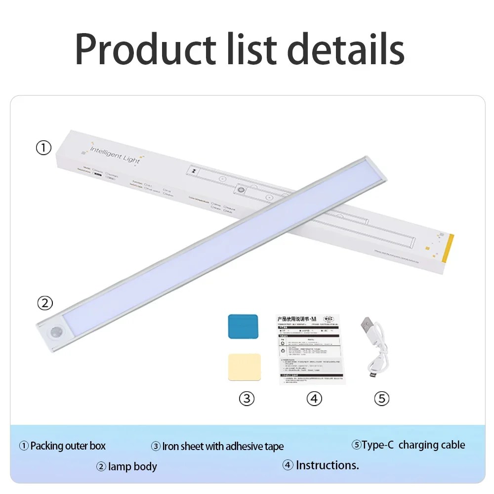 LED gece lambası hareket sensörü kablosuz USB kabine gece lambası dolap lambası mutfak dolabı yatak odası gardırop için 20/30/40/60CM - Görsel 6
