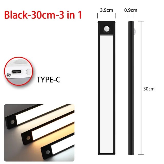 LED gece lambası hareket sensörü kablosuz USB kabine gece lambası dolap lambası mutfak dolabı yatak odası gardırop için 20/30/40/60CM - Görsel 14
