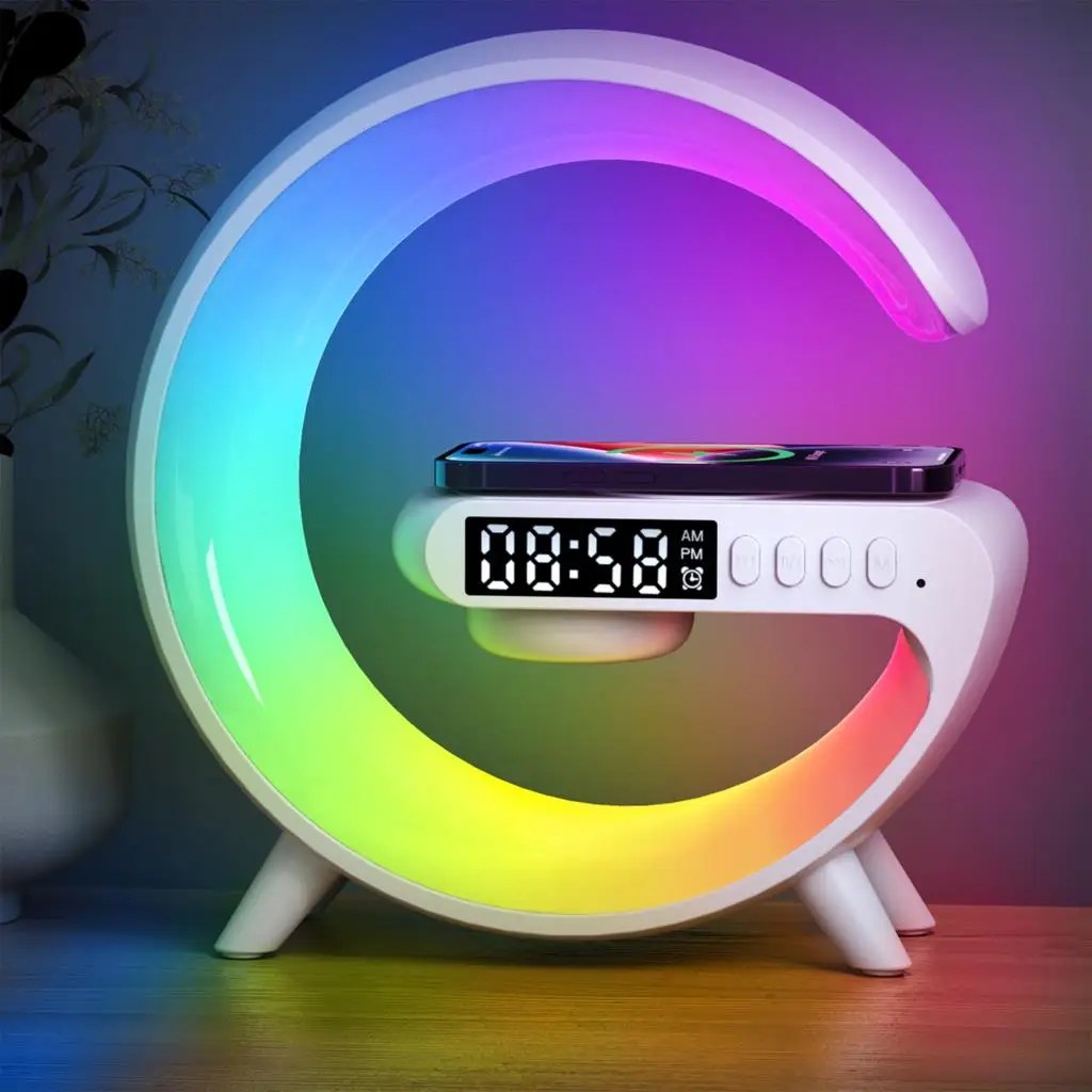 Led lamba başucu masa alarmı saat Bluetooth hoparlör kablosuz şarj müzik ev dekor masa lambası akıllı ev için lambalar