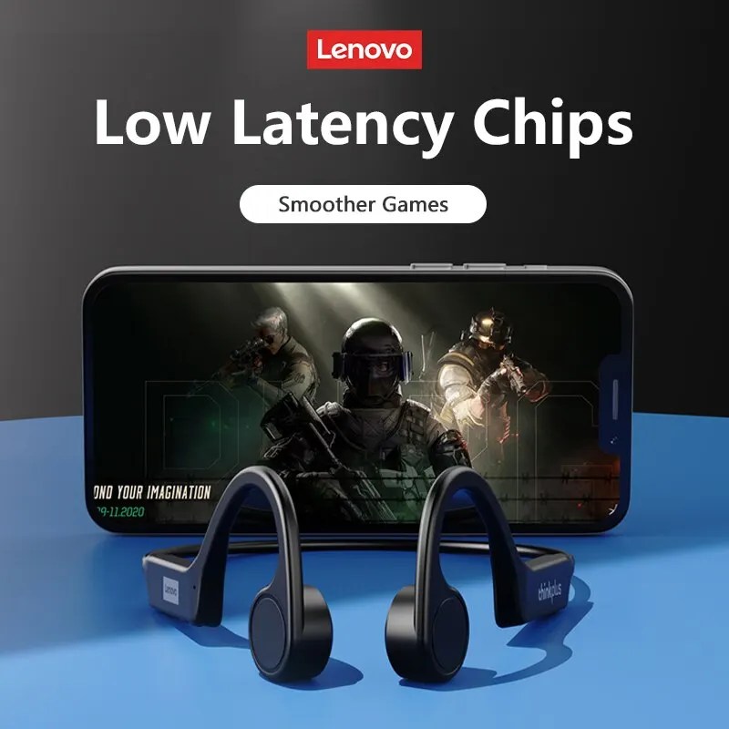 Lenovo X4 kemik iletim Bluetooth kulaklık spor Mic ile su geçirmez kablosuz kulak kancası TWS bas Hifi Stereo - Görsel 2