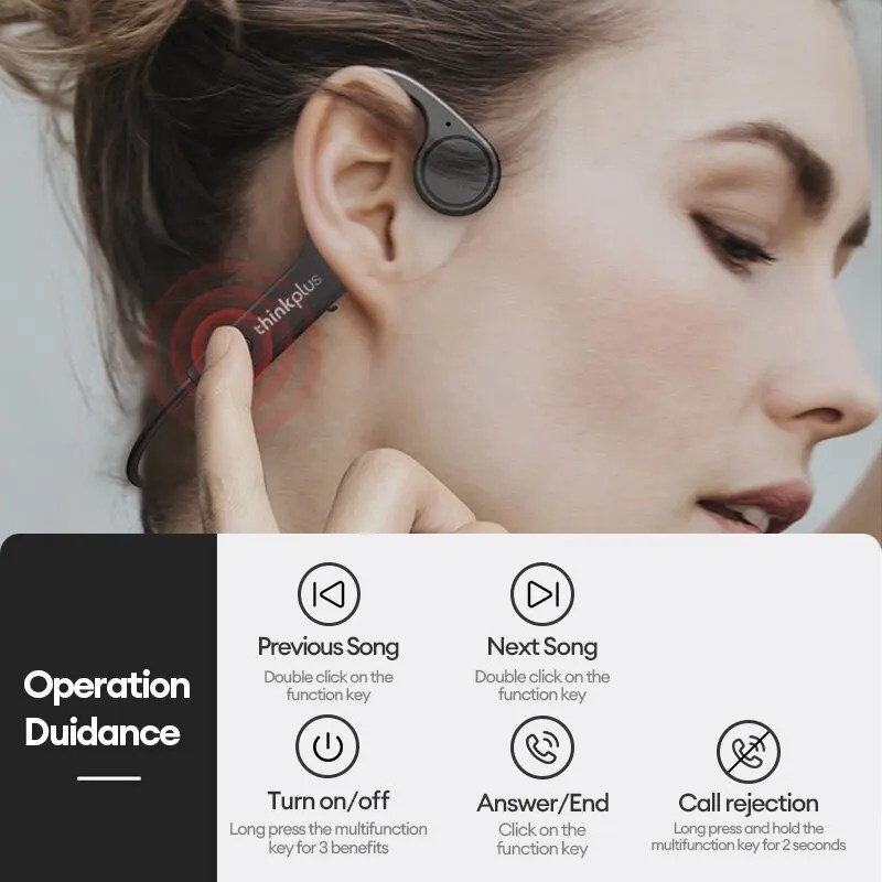 Lenovo X4 kemik iletim Bluetooth kulaklık spor Mic ile su geçirmez kablosuz kulak kancası TWS bas Hifi Stereo - Görsel 3