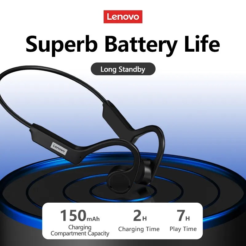 Lenovo X4 kemik iletim Bluetooth kulaklık spor Mic ile su geçirmez kablosuz kulak kancası TWS bas Hifi Stereo - Görsel 4