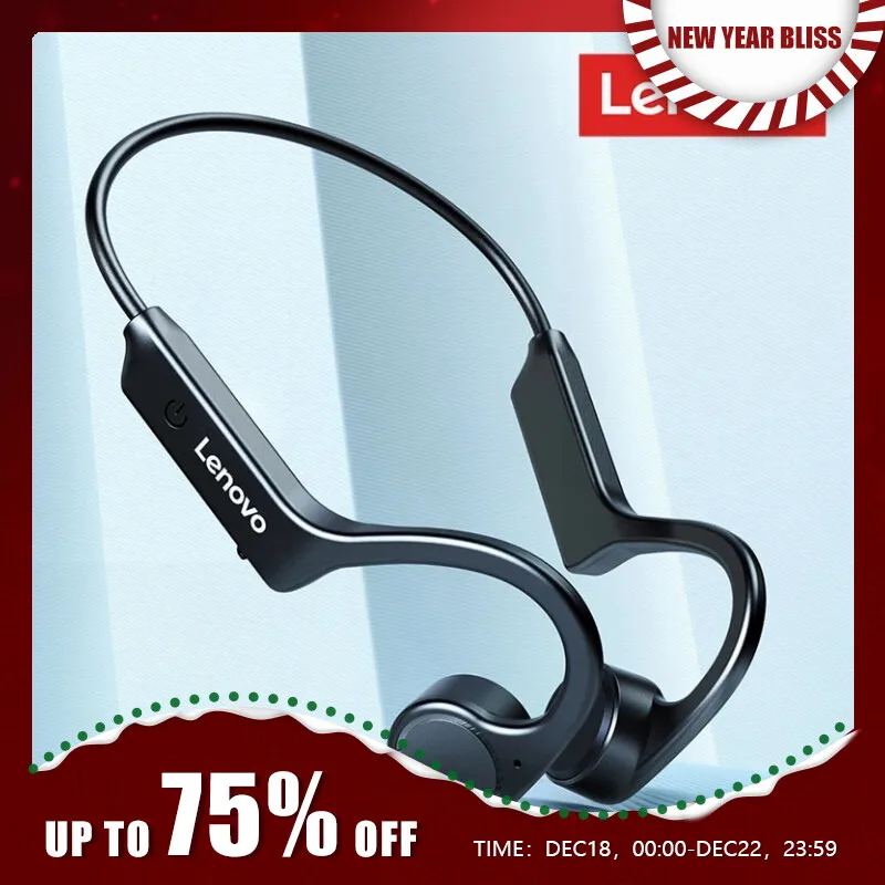 Lenovo X4 kemik iletim Bluetooth kulaklık spor Mic ile su geçirmez kablosuz kulak kancası TWS bas Hifi Stereo