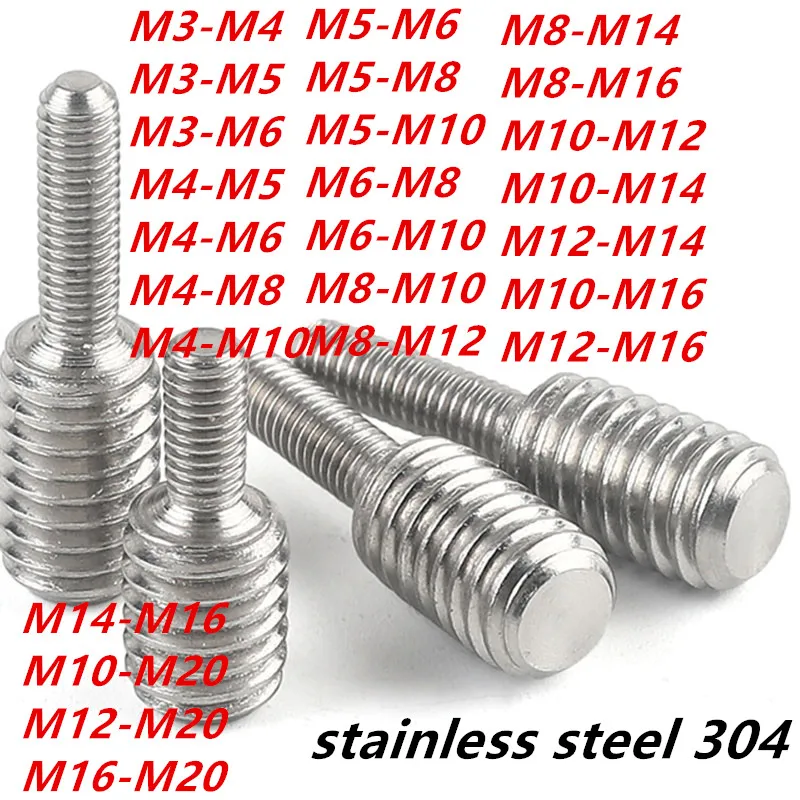 M3/M4M5/M6/M8/M10/M12/M14/M16stainless çelik 304 dönüştürücü azaltma cıvata kamera adaptörü dönüşüm vidalı çift kafa Screw1235