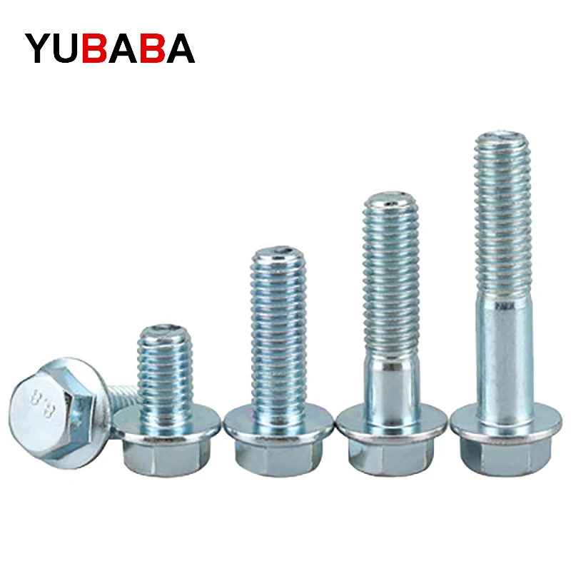M5 M6 M8 M10 M12 sınıf 8.8 galvanizli altıgen flanş cıvataları flanş vidaları altıgen kemer pedi tam dişli/kısmi iplik