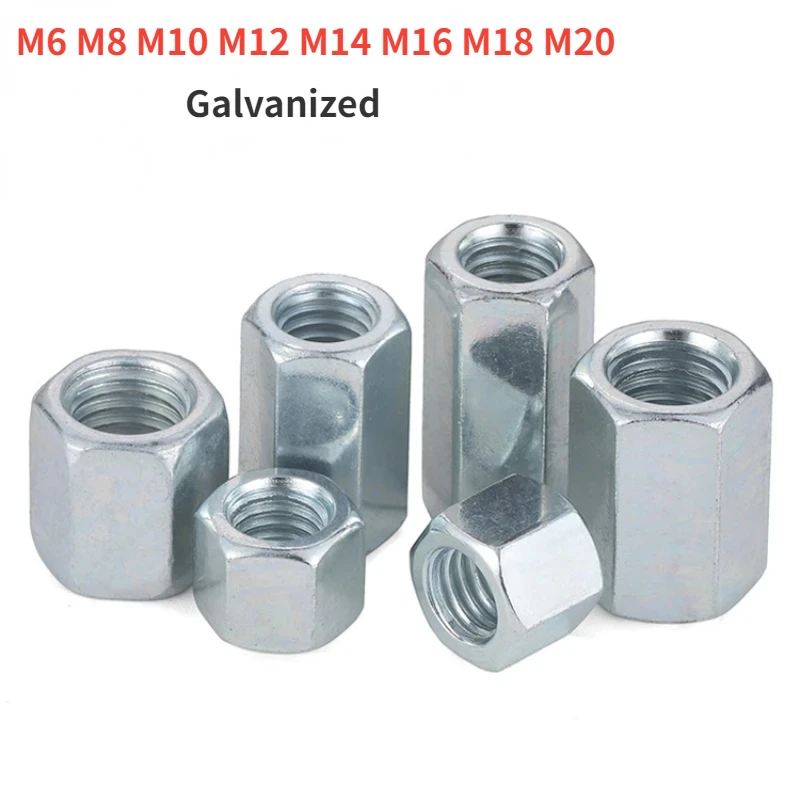 M6 M8 M10 M12 M14 M16 M18 M20 galvanizli Hex çubuk kaplin fındık bağlantı iplik somun galvanizli somun
