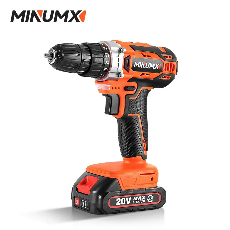 MINUMX 20V akülü matkap 40N.m 25 artı 1 elektrikli tornavida anahtarsız Chuck iki dişli hız kablosuz elektrikli tornavida pil araçları