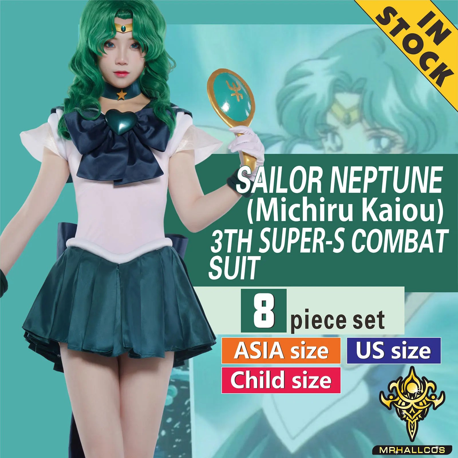MRHALLCOS Anime Cosplay Sailor Moon neptün Michiru Kaiou üstleri elbise kıyafetler kostüm cadılar bayramı partisi çocuk yetişkin kadın artı boyutu