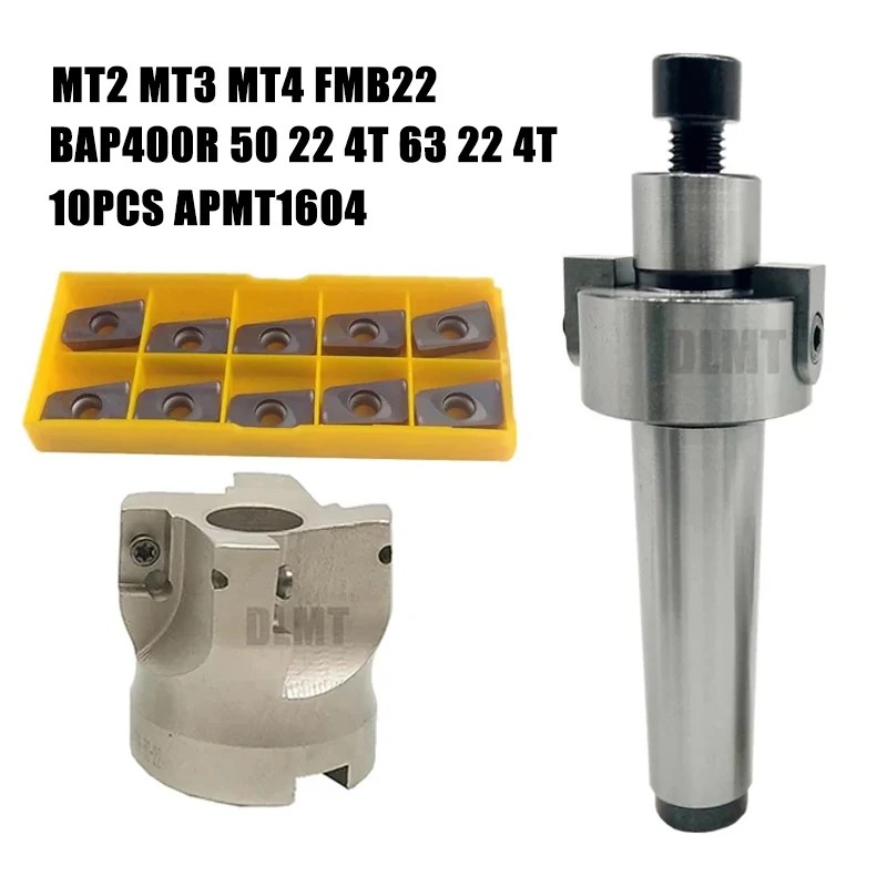 MT2 MT3 MT4 FMB22 Mohs yüz freze kolu + BAP400R 50 22 4T 63 22 4T yüz freze kesicisi kafa + 10 adet APMT1604 karbür bıçak