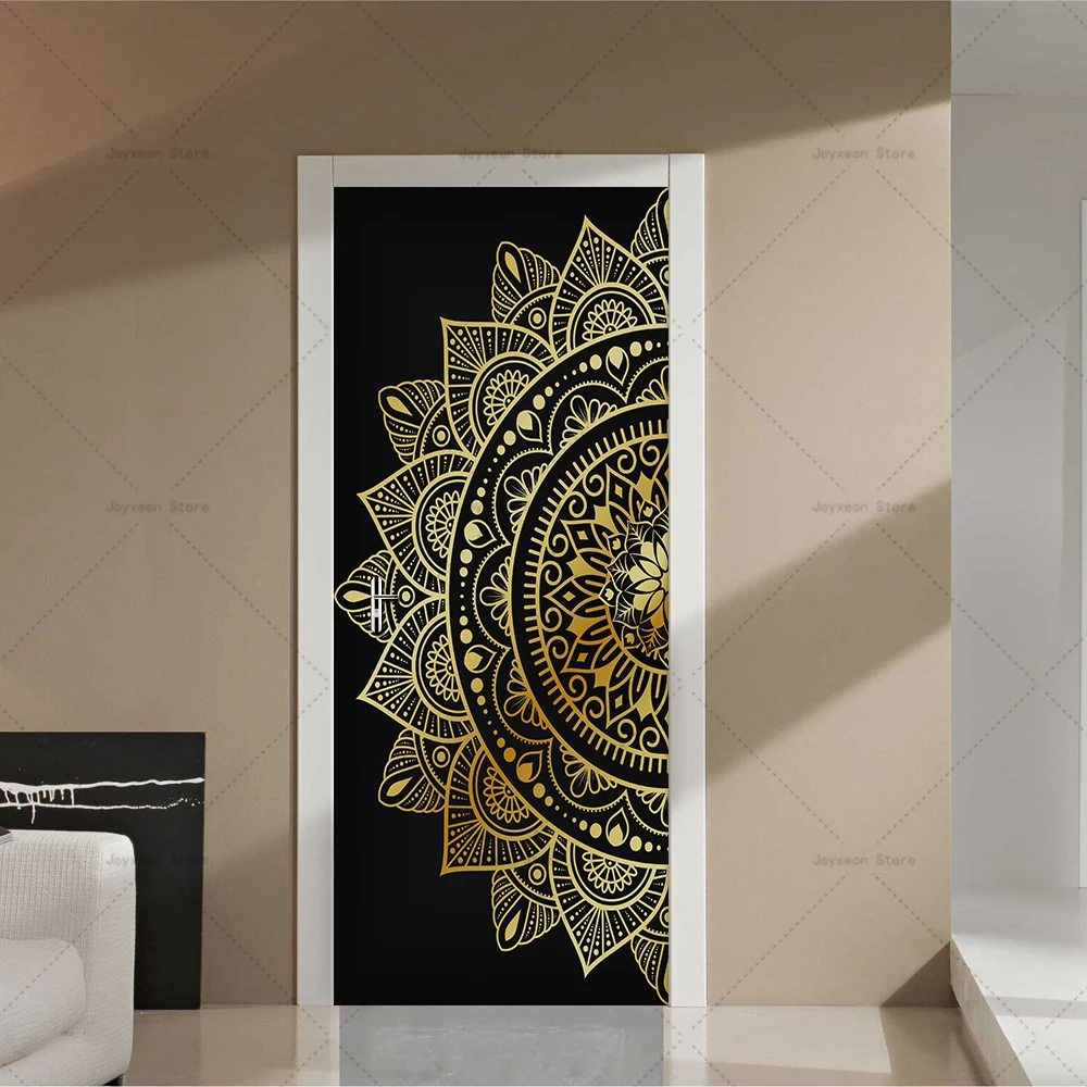 Mandala tarzı kapı Sticker vinil PVC su geçirmez kendinden yapışkanlı ev dekorasyon daire asansör kapı Sticker için uygun