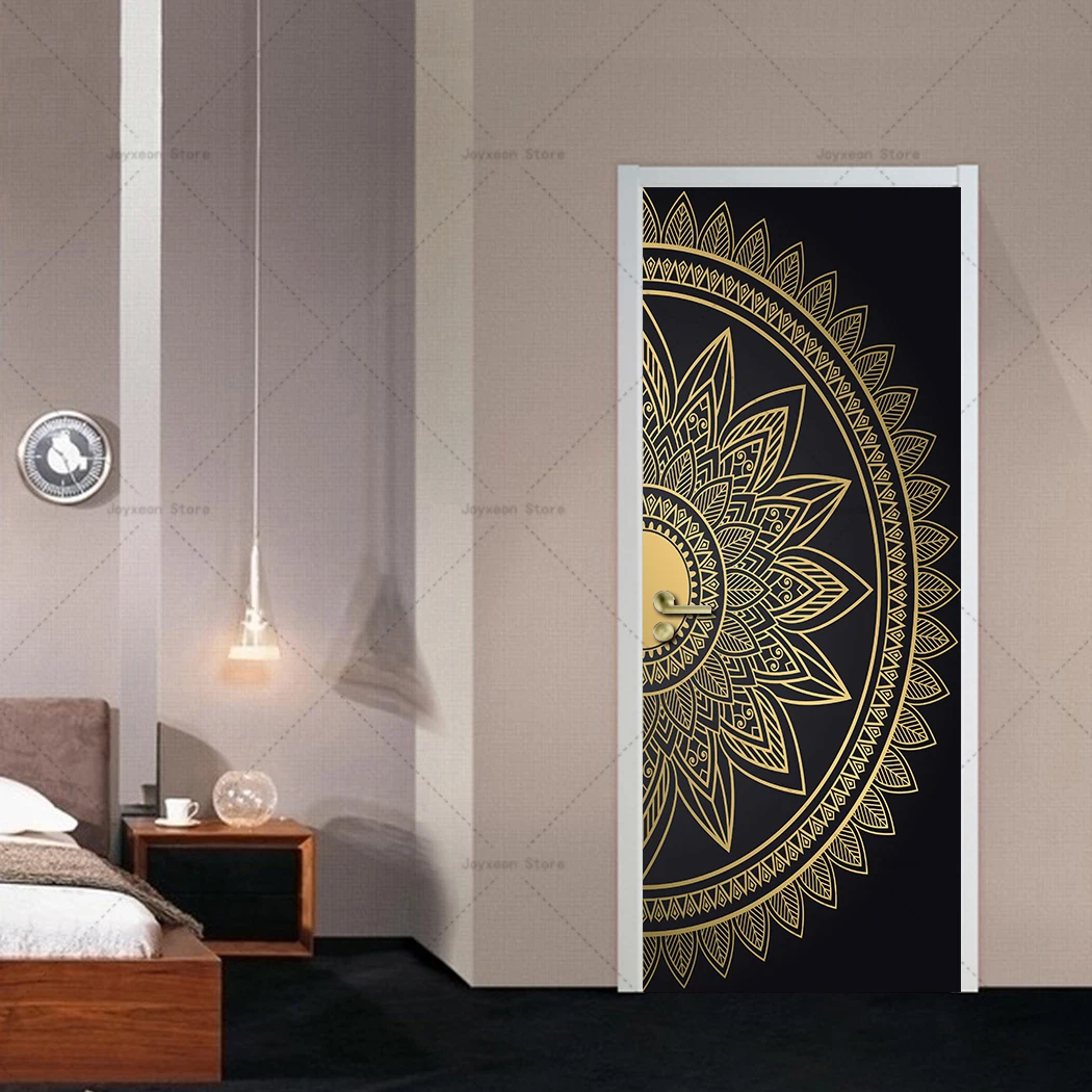 Mandala tarzı kapı Sticker vinil PVC su geçirmez kendinden yapışkanlı ev dekorasyon daire asansör kapı Sticker için uygun - Görsel 3