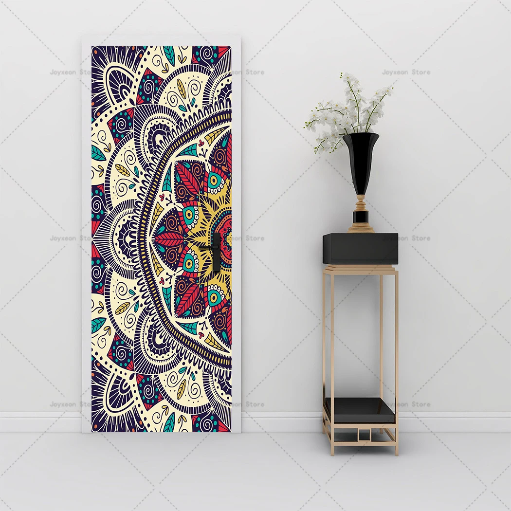 Mandala tarzı kapı Sticker vinil PVC su geçirmez kendinden yapışkanlı ev dekorasyon daire asansör kapı Sticker için uygun - Görsel 5