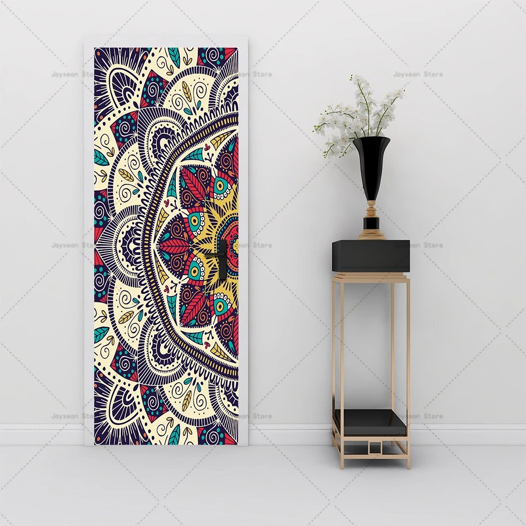 Mandala tarzı kapı Sticker vinil PVC su geçirmez kendinden yapışkanlı ev dekorasyon daire asansör kapı Sticker için uygun - Görsel 5