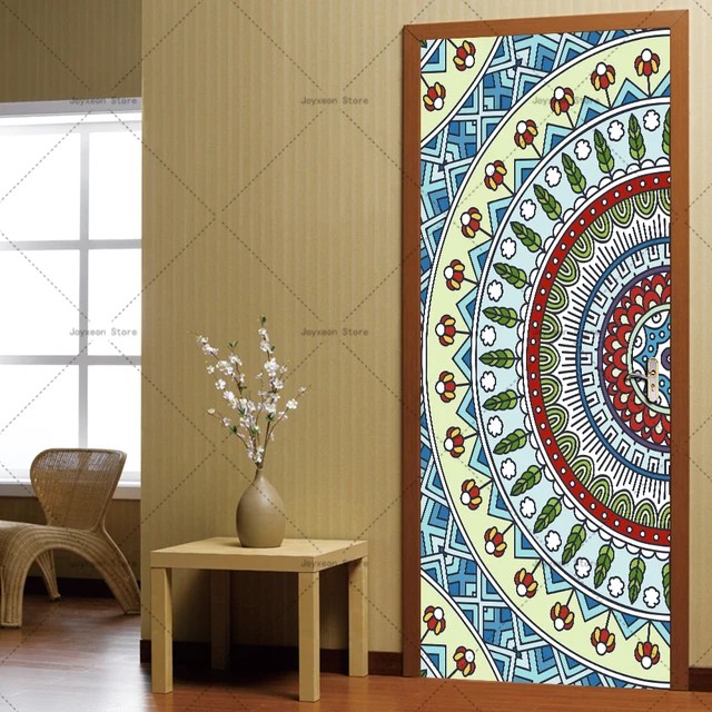 Mandala tarzı kapı Sticker vinil PVC su geçirmez kendinden yapışkanlı ev dekorasyon daire asansör kapı Sticker için uygun - Görsel 7