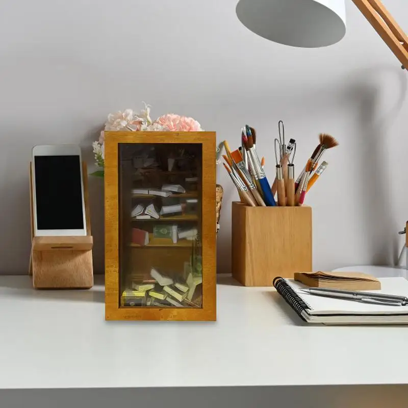 Mini ahşap kitaplık 80 kitap yaratıcı kütüphane kitap rafı vitrinin süsler stres rahatlatıcı için anksiyete sallayın