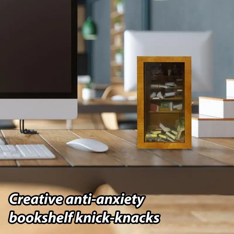 Mini ahşap kitaplık 80 kitap yaratıcı kütüphane kitap rafı vitrinin süsler stres rahatlatıcı için anksiyete sallayın