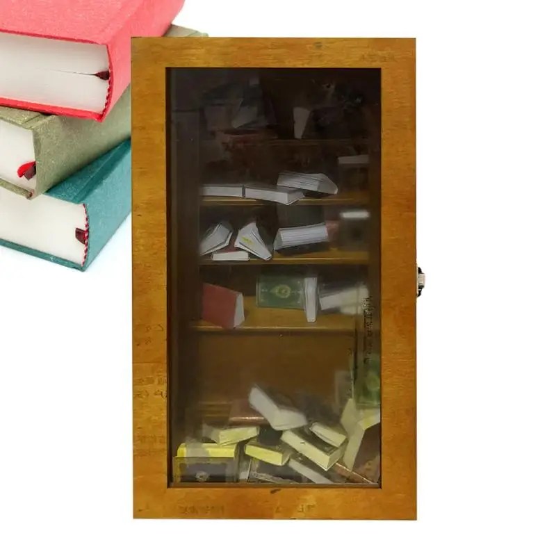 Mini ahşap kitaplık 80 kitap yaratıcı kütüphane kitap rafı vitrinin süsler stres rahatlatıcı için anksiyete sallayın - Görsel 1
