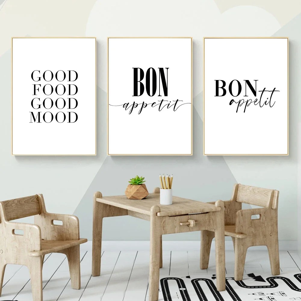 Minimalist iyi gıda iyi bir ruh hali afiyet olsun tırnak tuval boyama odası dekor resimleri siyah beyaz duvar sanat posterleri baskı mutfak