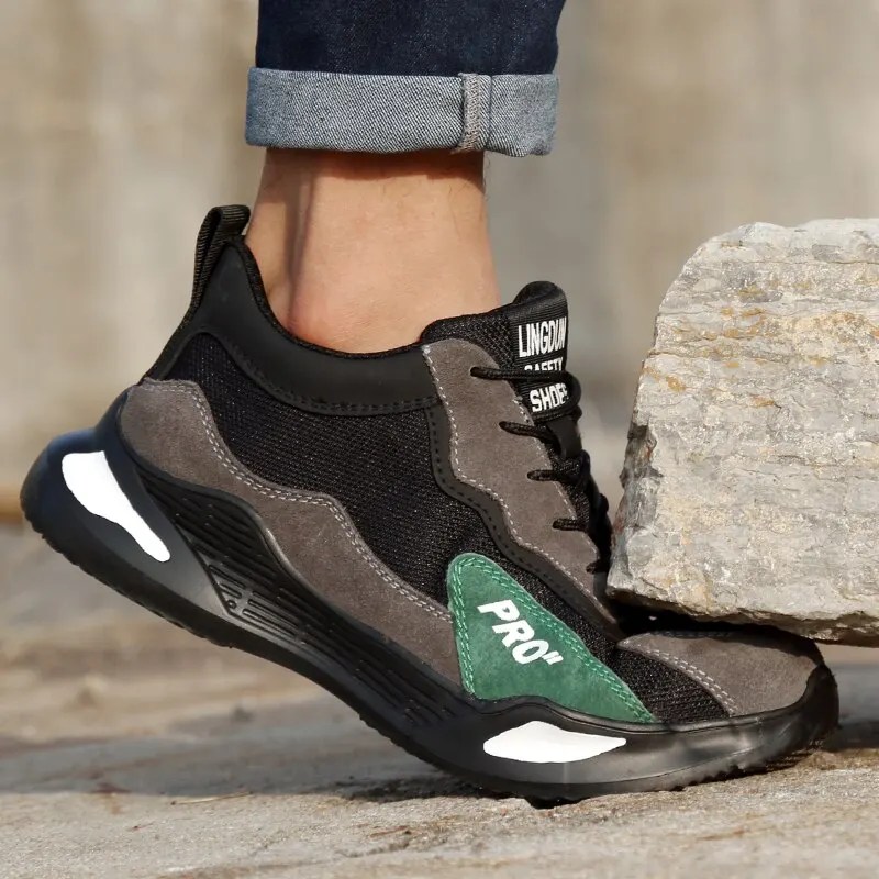 Moda güvenlik ayakkabıları erkekler çizmeler çelik ayak ayakkabı erkekler delinmez çalışma Sneakers erkek ayakkabı iş çizmeleri yıkılmaz ayakkabı - Görsel 2