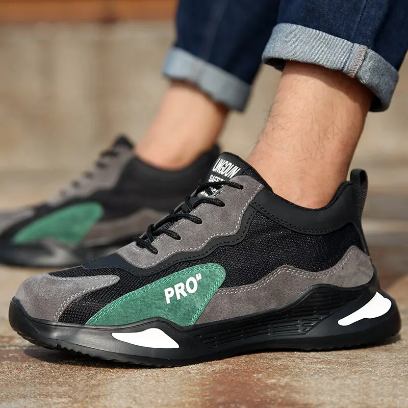 Moda güvenlik ayakkabıları erkekler çizmeler çelik ayak ayakkabı erkekler delinmez çalışma Sneakers erkek ayakkabı iş çizmeleri yıkılmaz ayakkabı