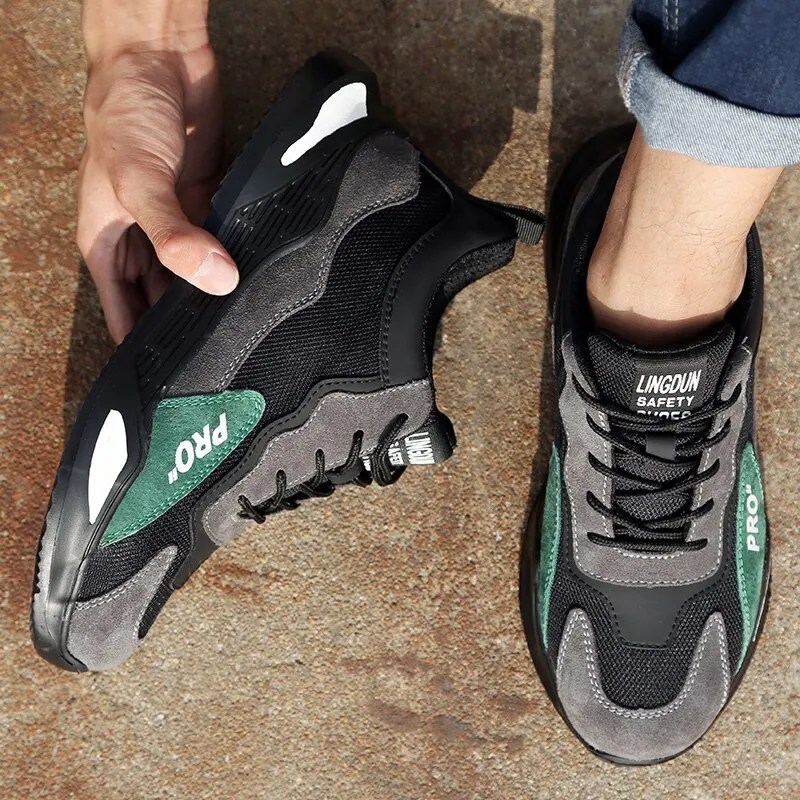 Moda güvenlik ayakkabıları erkekler çizmeler çelik ayak ayakkabı erkekler delinmez çalışma Sneakers erkek ayakkabı iş çizmeleri yıkılmaz ayakkabı - Görsel 5