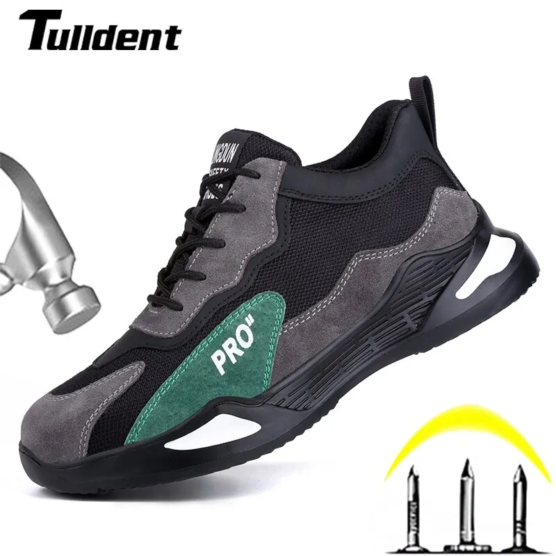 Moda güvenlik ayakkabıları erkekler çizmeler çelik ayak ayakkabı erkekler delinmez çalışma Sneakers erkek ayakkabı iş çizmeleri yıkılmaz ayakkabı