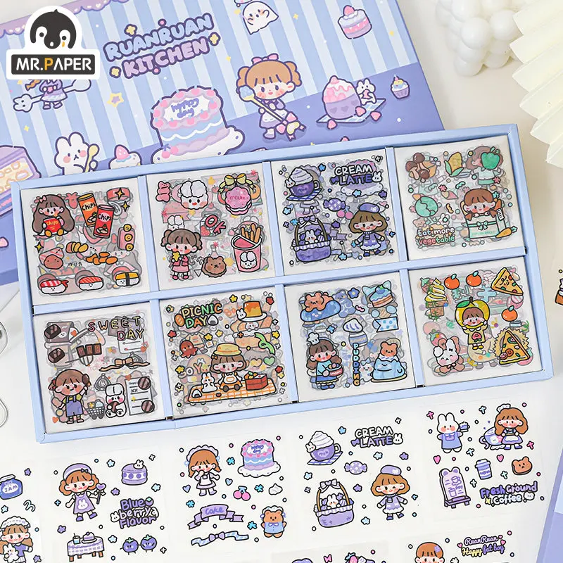 Mr. Kağıt 200 adet/kutu Kawaii çıkartmalar hediye kutusu karikatür karakter DIY el hesabı malzeme sevimli çıkartmalar kırtasiye Sticker