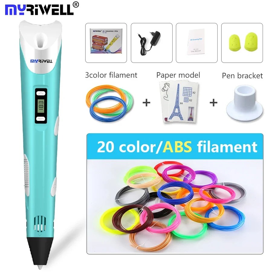 Myriwell orijinal RP-100B 3D baskı kalem 1.75mm ABS akıllı 3D çizim kalemler çocuklar için Filament LED ekran ile hediyeler