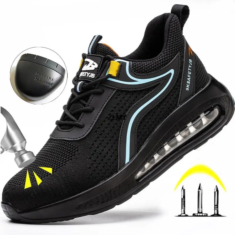 Nefes çelik burunlu güvenlik ayakkabıları erkekler için iş güvenliği botları delinme dayanıklı spor iş Sneakers erkek inşaat güvenlik botları