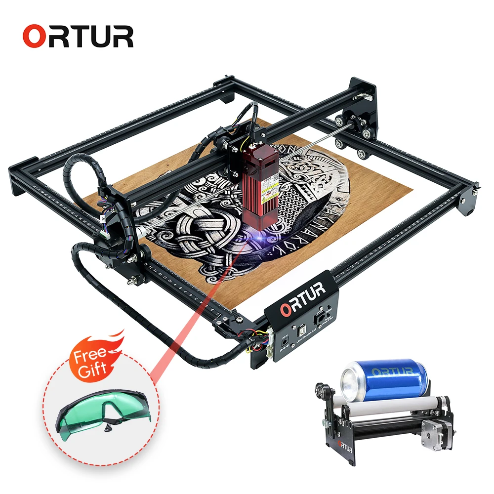 ORTUR lazer gravür OLM2 S2 y-eksen lazer döner rulo masaüstü gravür kesme kesici makinesi Metal ağaç İşleme 390x410mm