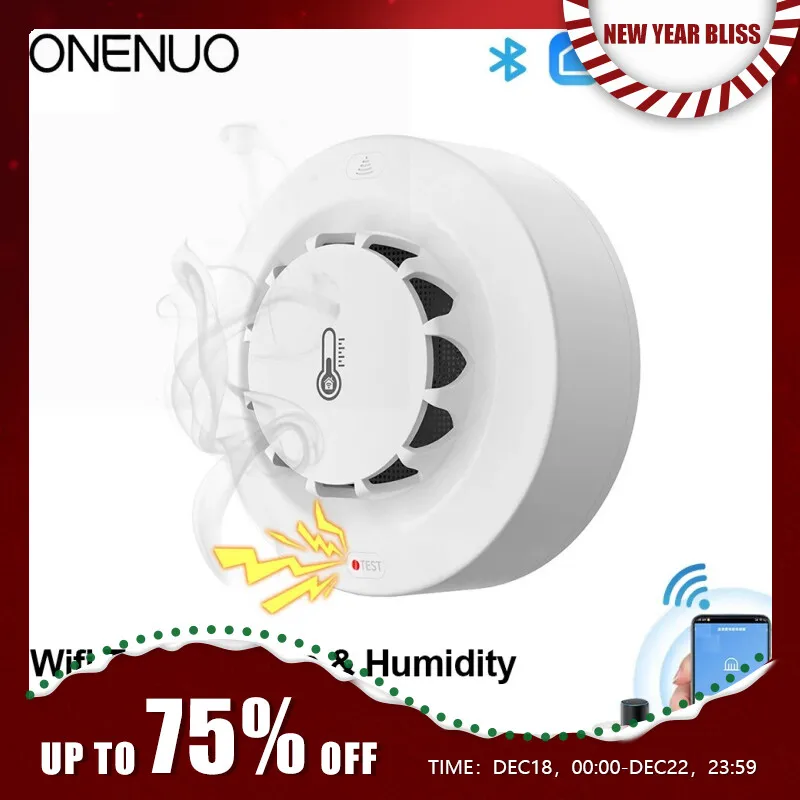 Onenalexa WiFi duman dedektörü Alarm yangın duman sıcaklık nem algılama 80dB ses ile Alexa Google ev Tuya akıllı yaşam için