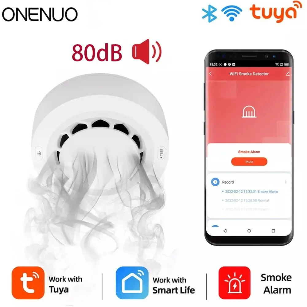 Onentutuya WiFi duman dedektörü fotoelektrik sensör yangın Alarm ev mutfak güvenlik sistemi akıllı yaşam APP ile çalışmak