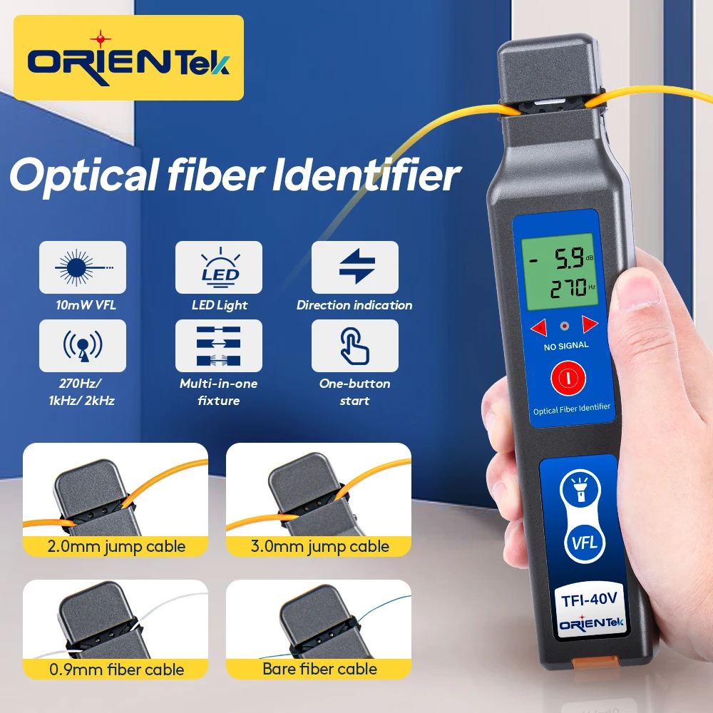 Orientek TFI-40 aktif optik Fiber tanımlayıcı canlı Fiber kablo test cihazı trafik dedektörü ile 10mw görsel hata bulucu