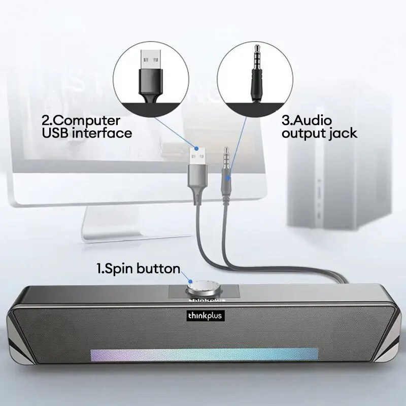 Orijinal Lenovo TS33 kablolu ve Bluetooth 5.0 hoparlör 360 ev film Surround ses çubuğu masa bilgisayar Subwoofer için ses hoparlör - Görsel 3