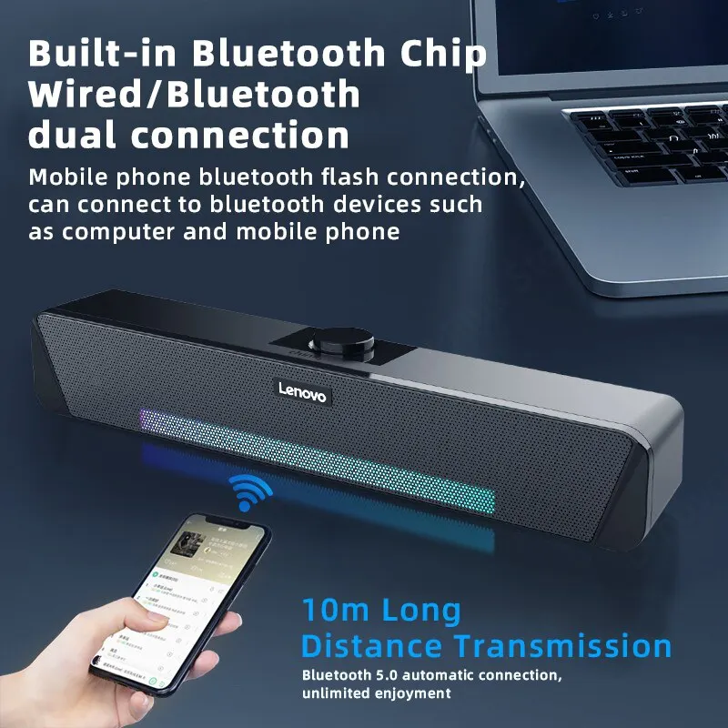 Orijinal Lenovo TS33 kablolu ve Bluetooth 5.0 hoparlör 360 ev film Surround ses çubuğu masa bilgisayar Subwoofer için ses hoparlör