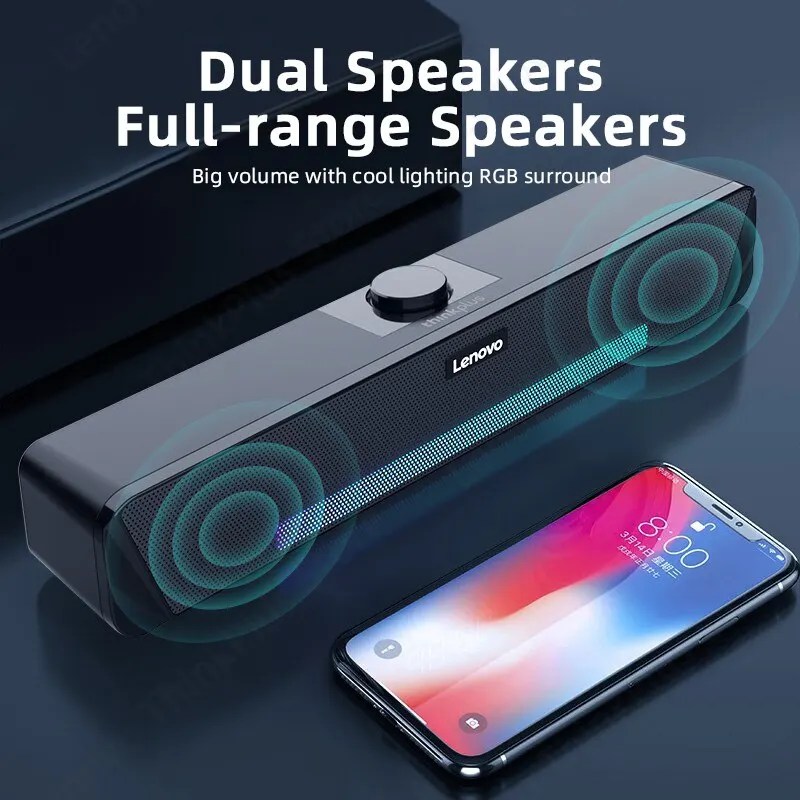 Orijinal Lenovo TS33 kablolu ve Bluetooth 5.0 hoparlör 360 ev film Surround ses çubuğu masa bilgisayar Subwoofer için ses hoparlör - Görsel 5