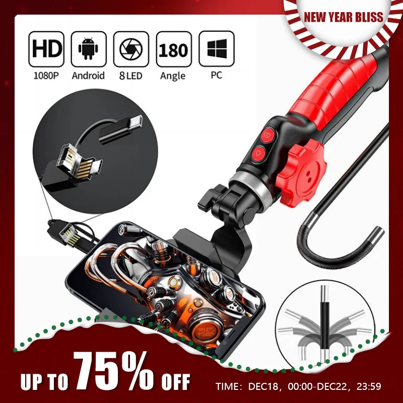 PC IOS Android için ışık ile 8mm 6.5mm mafsallı yılan kamera ile iki yönlü eklemli Borescope endüstriyel endoskop