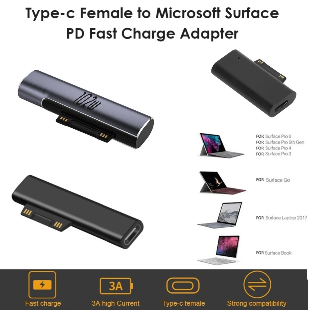 PD şarj fişi dönüştürücü için Microsoft Surface Pro X 8 7 6 5 4 3 gitmek kitap USB tip C PD adaptörü Tablet manyetik dönüştürücü