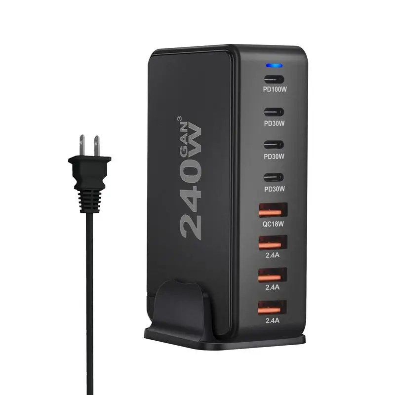 PSDA 3D 240W USB GaN şarj birden fazla cihaz için 8-Port şarj istasyonu PD 100w + 4 PD 30W USBC portu ile uyumlu telefon altlığı