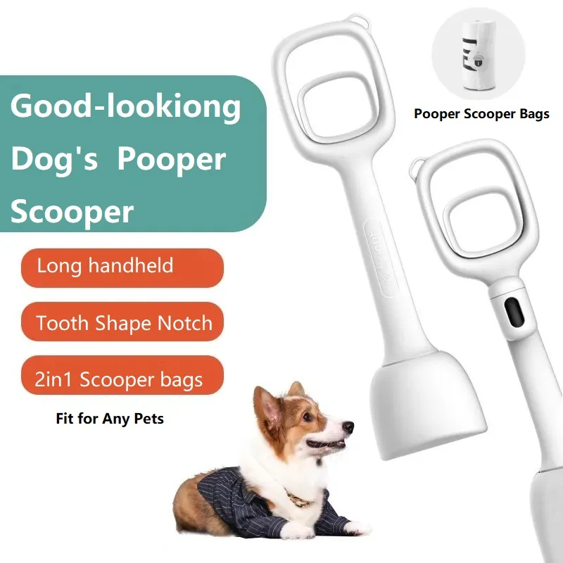 Pet Pooper Scoopers + Pooper Scooper çanta eki + kullanımı kolay temiz taşınabilir çakıl çim beton Yard Spade için harika