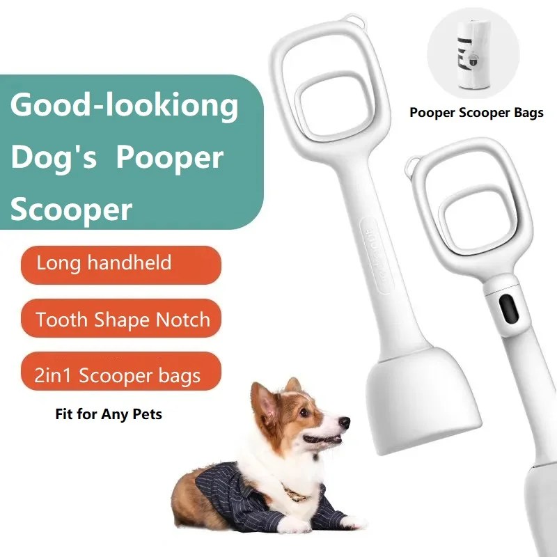 Pet Pooper Scoopers + Pooper Scooper çanta eki + kullanımı kolay temiz taşınabilir çakıl çim beton Yard Spade için harika