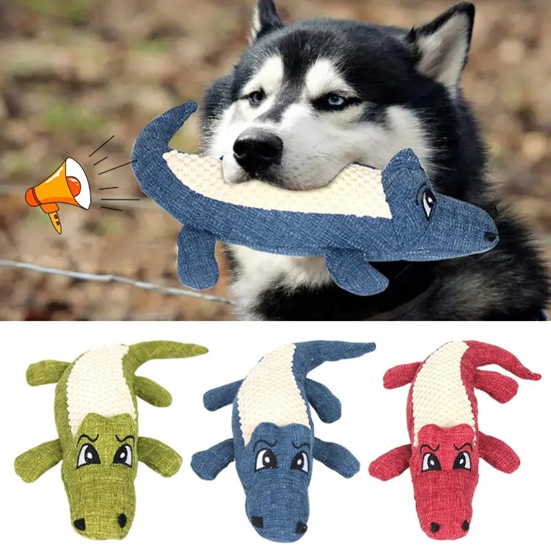 Pet çiğnemek oyuncaklar interaktif karikatür hayvan peluş timsah şekli köpek ses oyuncak Gnawing taşlama diş eğitim malzemeleri