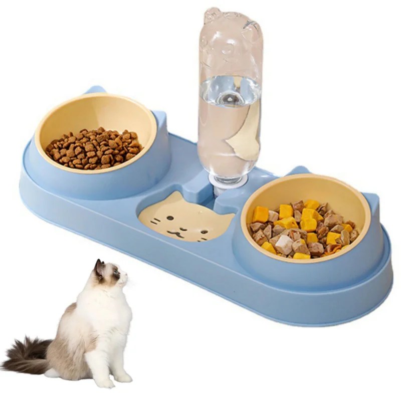 Pet kedi kase otomatik besleyici köpek maması kasesi ile su çeşmesi çift kase içme yükseltilmiş standı çanak kediler için çanaklar - Görsel 6