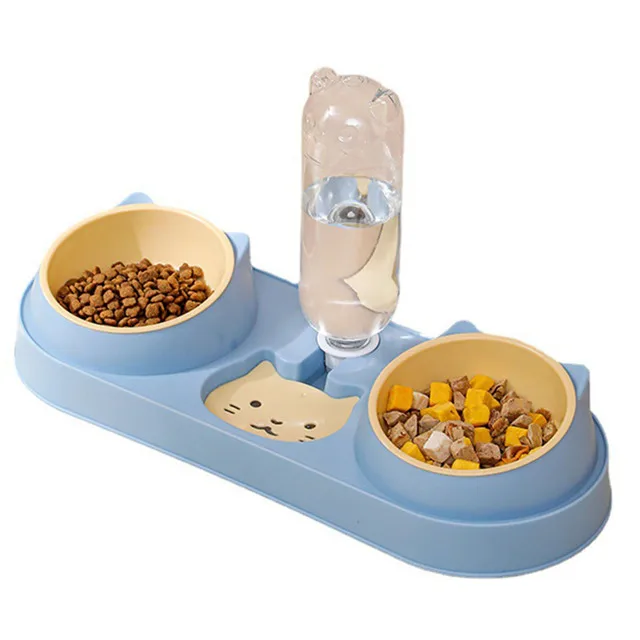 Pet kedi kase otomatik besleyici köpek maması kasesi ile su çeşmesi çift kase içme yükseltilmiş standı çanak kediler için çanaklar
