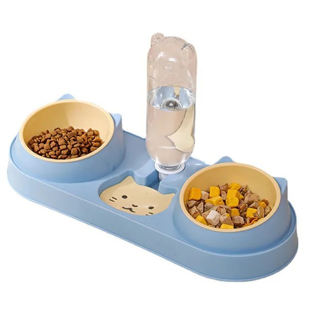 Pet kedi kase otomatik besleyici köpek maması kasesi ile su çeşmesi çift kase içme yükseltilmiş standı çanak kediler için çanaklar - Görsel 9