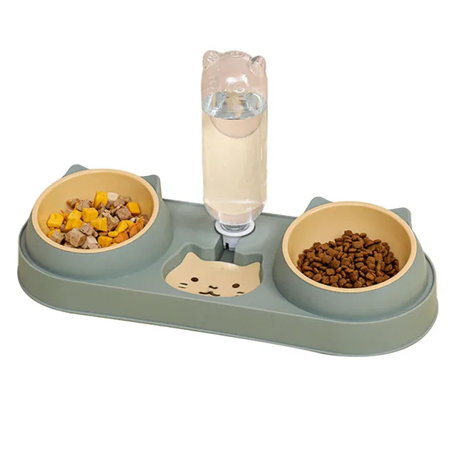 Pet kedi kase otomatik besleyici köpek maması kasesi ile su çeşmesi çift kase içme yükseltilmiş standı çanak kediler için çanaklar